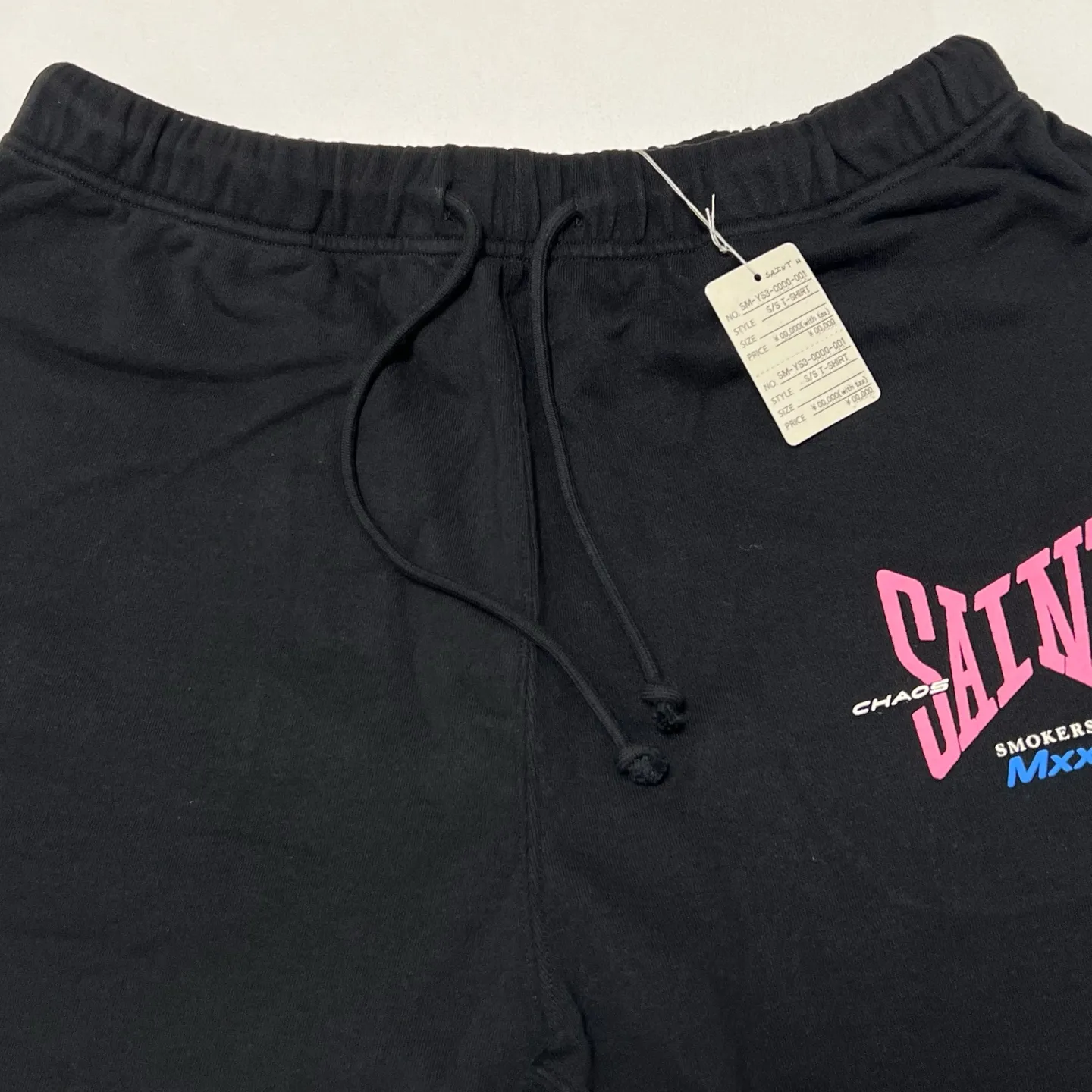 SAINT Mxxxxxx SWEAT SHORTS/RIBON SAINT/BLK pink SAINT LOGO shorts, black S-XL cotton and linen OE yarn fabric, stiff, light, comfortable and breathable, non-locking design, naturally rolled back after water, super handsome version, easy to match, original consistent main mark, wash water mark, little angel anti-counterfeiting mark